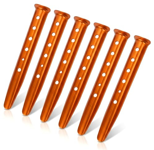 Aluminum Tent Stakes 6-Pack - 12.6 in Sand Stakes for Tents, U-Shaped High-Visibility Orange Tent Stake Set, Rust-Resistant Stakes for Tent Camping, Canopies on Soft Ground, Sand, Beach & Summer Trips