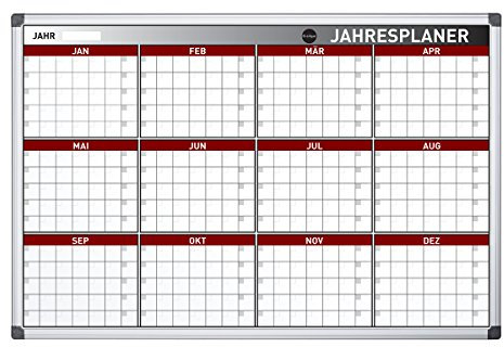 Bi-Office Earth - Umweltfreundliches Planungstafel, Magnetischer Jahresplaner mit 12 Monaten, mit Aluminiumrahmen, Trocken Abwischbar Jahreskalender, 90 x 60 cm