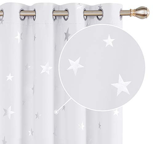 Deconovo Cortinas Opacas de Salón Dormitorio Moderno Aislantes Luz Infantiles Estrella Plateada 117 x 183 cm Gris Perla