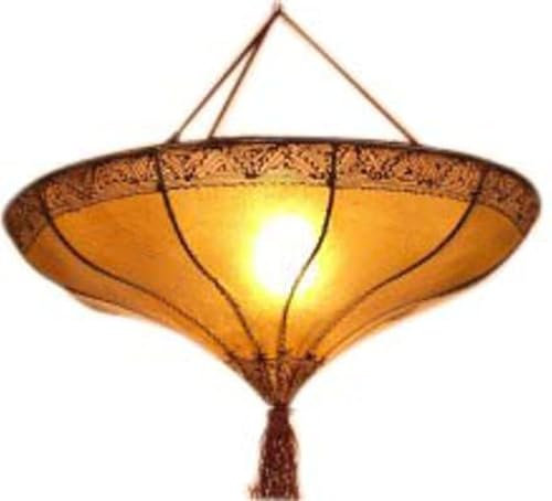 GURU SHOP Henna - Lampada da Soffitto in Pelle/Plafoniera Salem, Giallo, Colore: Giallo, 20x50x50 cm, Plafoniere Orientali