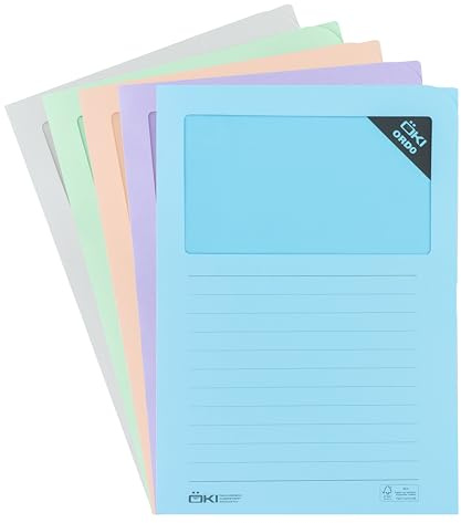 ÖKI Lot de 10 dossiers de fenêtre pastel en papier avec fenêtre - En matières premières renouvelables - 120 g/m² - Format A4 (220 mm x 310 mm)
