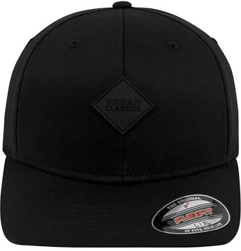 Urban Classics Unisex Baseball Cap Leatherpatch Flexfit Cap, Gr. One Size, Schwarz (blk/blk 17)