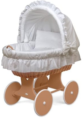 Waldin Baby Stubenwagen-Set mit Ausstattung, XXL, Bollerwagen, komplett, 11 Modelle wählbar, Gestell/Räder lackiert, Stoffe weiß