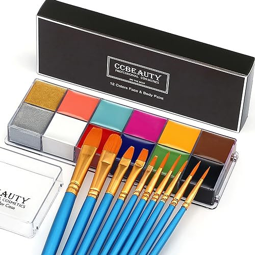 CCbeauty Kinderschminke Set 12 Farben Face Paint Professional Theaterschminke Ölbasierte ungiftige Make-Up-Palette Halloween Körperkunst Karnevals Schminke