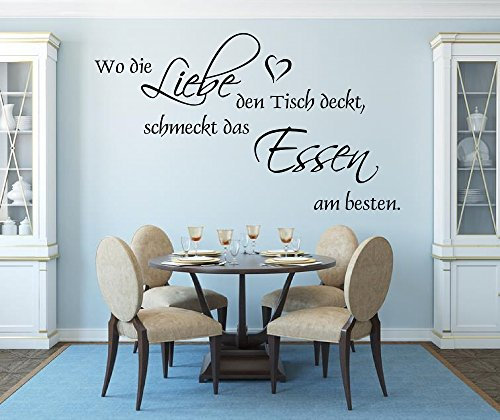 XL Wandtattoo für Ihre Küche, Esszimmer 68037-100x58 cm~ Wo die Liebe den Tisch deckt, schmeckt das Essen am besten ~ Wandaufkleber Aufkleber für die Wand