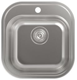 Cata Fregadero Cocina Sobre Encimera CS-1 1 Cubeta Cuadrada 46,5x48,5 cm Profundidad 16,5cm Fondo Absorbente Acero Inoxidable AISI Accesorios Incluidos Grosor 0,8mm Color Gris