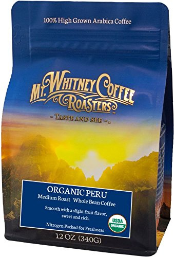 Mt, Whitney Coffee Roasters, Organic Whole Bean Coffee, Shade Grown Peru, Medium Roast, 12 oz (340 g)