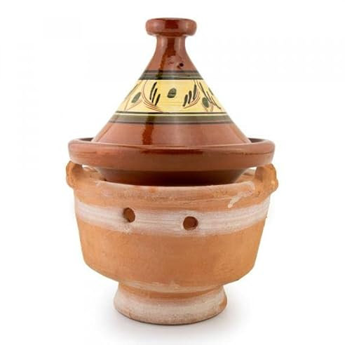 Saharashop Tajine Tanger glasiert 2-5 Personen Ø 30 cm und Stövchen Terracotta, Tajine, Tontopf, Premium Qualität