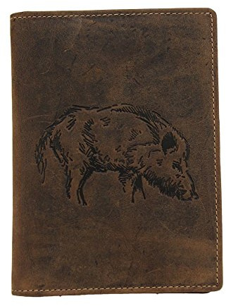 Akah étui pour permis de chasse avec 6 compartiments, Motif sanglier ou cerf, Jagdschein Keiler