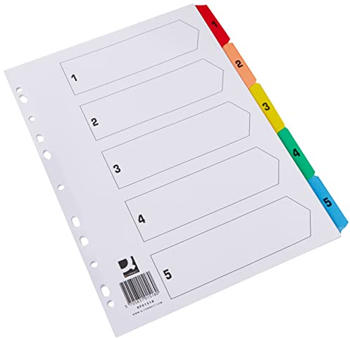 Q-Connect 1-5 index multistansad förstärkt bräda flerfärgade numrerade flikar A4 vit KF01518