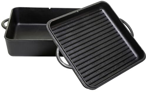 Camp Chef Quadratischer Dutch Oven – 33 cm Gusseisen-Dutch Oven mit Deckel – Deckel dient auch als Grill – True Seasoned Finish – für Kochen im Innen- und Außenbereich