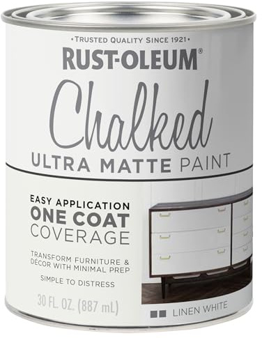 Rust-Oleum Linen White Chalked All-in-One Ultra Matte Paint | One Coat Coverage | No Primer, Sanding, Or Topcoat Needed | Easy Clean Up | Made in USA | 30 OZ