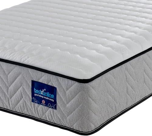BEDZONLINE Cooling Memory Foam Spring Mattress, Double, 20 cm Thick | 190 x 137 x 20cm, Thick, Comfy Maxicool Fabric Foam & Open Coil Spring, Support, Alignment & Pressure Relief