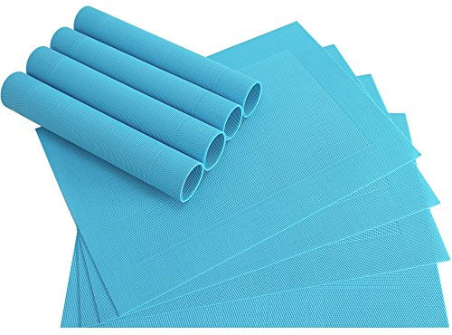 matches21 Decoración Mesa Individuales Espacio Set Borda Espacio alfombrillas, 8 unidades, color azul claro turquesa tejido de plástico, 46 x 33 cm Lavable