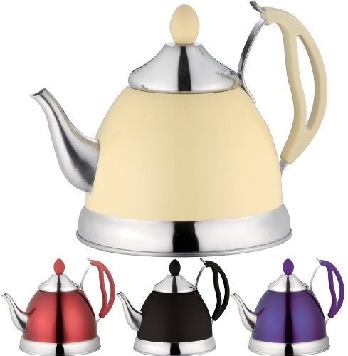 TEAPOT Stainless Steel 1.5LTR 3 Pint Vintage Camping Kitchen Tea POTS (RED)