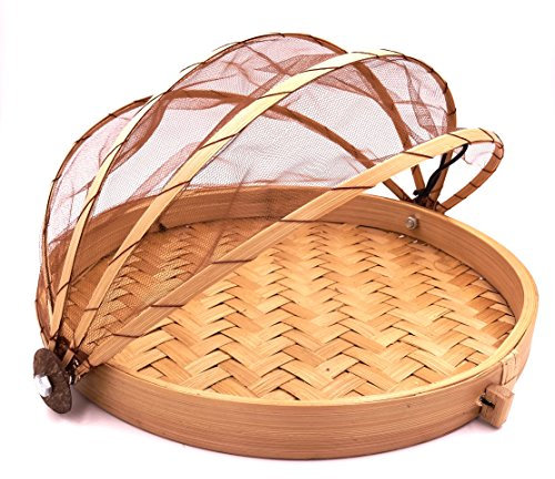 Cloche à Fromage Fruit 35 cm Garde Manger Bambou Corbeille Marron Bois Plateau Fromage Filet Naturel Protège Aliments