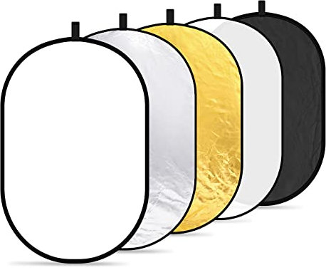NEEWER Portátil 5 en 1 24x36/60x90cm Reflectores de Luz para Fotografía, Multidisco Plegable con Bolsa - Translúcido, Plata, Oro, Negro,Difusor Blanco para Iluminación de Estudio y Exterior