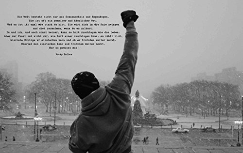 time4art Rocky Balboa BILD MIT ZITAT BOXEN SPORT Schwarz und Weiß Print Canvas Bild auf Keilrahmen Leinwand Giclee 120x80 cm