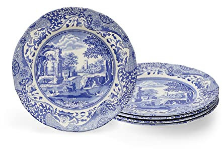 Spode Assiettes à déjeuner italiennes bleues - Lot de 4 (assiettes à déjeuner bleues, blanches, 9 pouces)