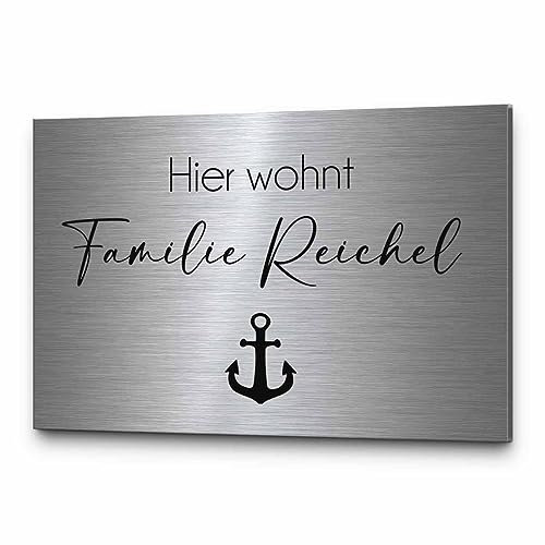 Edelstahl Türschild Namensschild mit Gravur | von groß bis klein | riesige Motivauswahl | Haustür Schild selbst gestalten | Briefkastenschild selbstklebend oder mit Bohrlöchern | Hausnummernschild