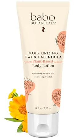 Babo Botanicals Moisturizing Oat & Calendula Body Lotion - For Dry or Sensitive Skin - For all ages - Vegan - Lightly Scented