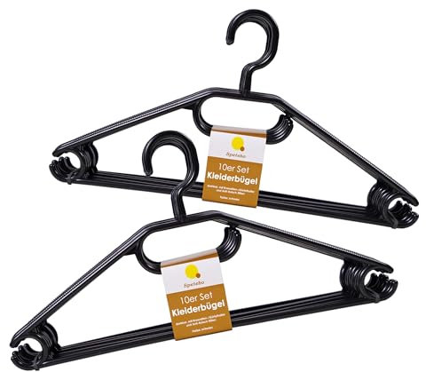 Kleiderbügel 20er Pack aus 100% recyceltem Kunststoff in schwarz - extra schwere Qualität (45g pro Bügel) Made in EU - mit Anti-Rutsch-Rillen und Krawatten- BZW. Gürtelhalter