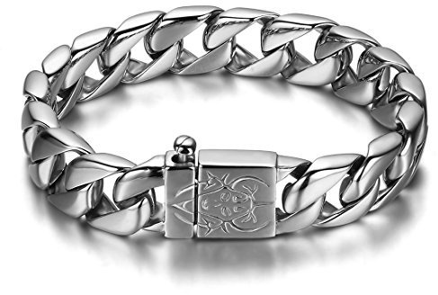 JewelryWe Biker armband herr gotik punk motorcykel pansarkedja kungskedja armkedja rostfritt stål köl länk armband present för män silver