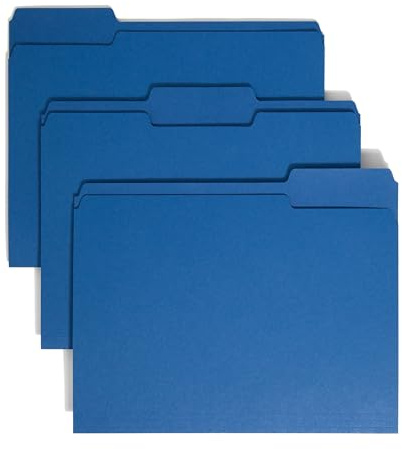 Smead File Folder, 1/3-Cut Tab, Assorted Positions, Letter Size, Navy, 100 per Box (13193)