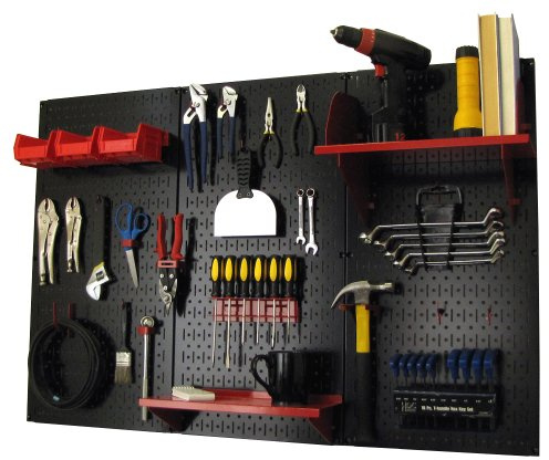 Wall Control Pegboard Organizer 4 ft. Metal Pegboard Standard Tool Storage Kit with Black Toolboard and Red Accessories