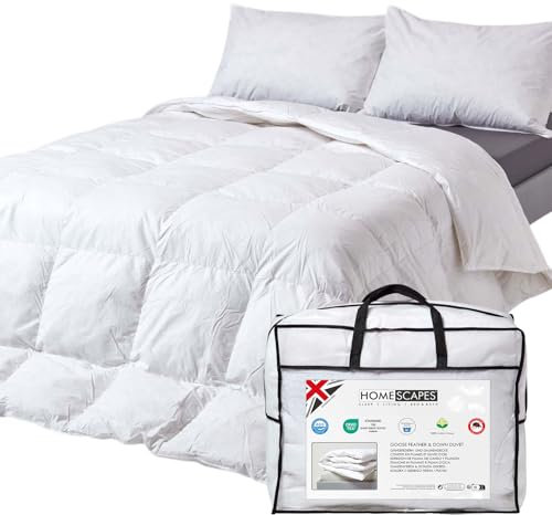 HOMESCAPES Double Duvet 4.5 Tog, Luxury Ethical Goose Feather & Down Quilt, Anti Allergy 100% Cotton Cover Down-Proof Summer Bed Duvets, Washable, RDS & OEKO-TEX Certified