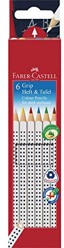 Faber-Castell GRIP 113210 Étui de 6 crayons de couleur pour cahier et ardoise - Contenu : blanc, jaune, rouge, bleu, vert et marron