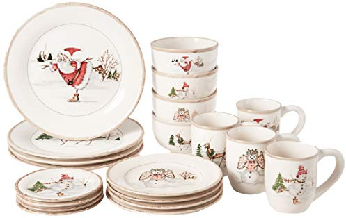 American Atelier Christmas Twig Holiday Dinnerware Set – 20-Piece Christmas-Themed Earthenware Dinner Party Collection, Unique Gift Idea for Christmas or Birthday Cream