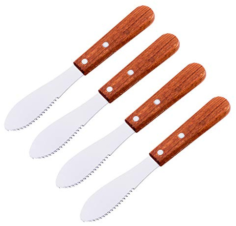 Super Z Outlet 8 Stainless Steel Straight Edge Butter Cheese Cream Sandwich Condiment Spreader Knives with Wood Handle for Kitchen Tools, Cooking Utensil, Event Guest Serving (4 Pack)