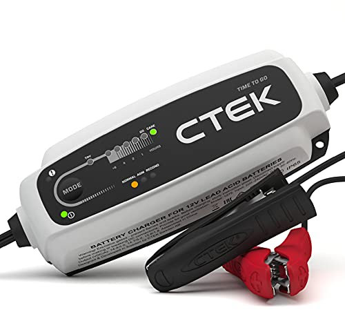 CTEK CT5 Time to Go, Batterieladegerät 12V, Batteriepfleger Mit Countdown-Funktion, Startanzeige, Eingebaute Temperaturkompensation, Entsulfatierungsprogramm, Rekonditionierungsmodus Und AGM-Option
