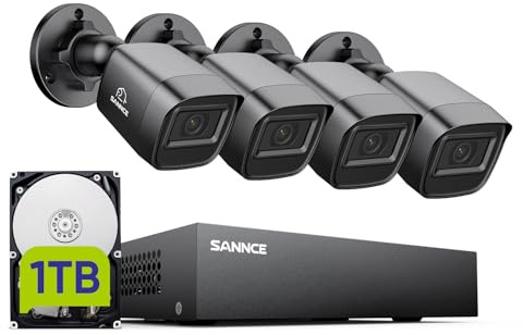 SANNCE 8CH 1080P Security Camera System DVR and 4x2.0MP Indoor Outdoor IP66 Weatherproof Bullet CCTV Cameras with IR 100ft Night Vision LEDs, Easy Remote Access,Home Surveillance System(1TB HDD)
