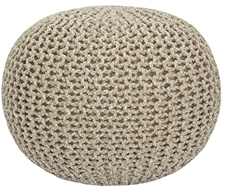 COTTON CRAFT Round Pouf - Hand Knitted Tweed Cable Dori Pouf - Cotton Braid Cord Foot Stool Footrest Ottoman Accent Seat Furniture Bean Bag - Family Room Kids Nursery Dorm - 20x14 - Natural