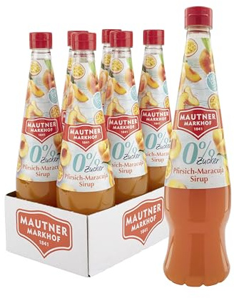 Mautner Markhof Sirup Pfirsich-Maracuja 0 % Zucker – 6 x 700 ml – fruchtiger low Carb-Sirup ohne Zuckerzusatz