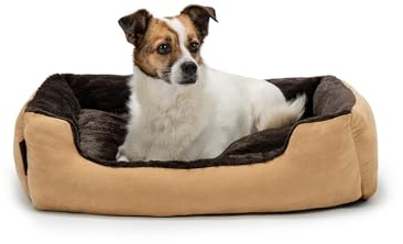 lionto Lit pour Chien avec Coussin réversible et Base antidérapante, Coussin Douillet pour Animaux avec entrée Basse pour Chiens et Chats de Tout âge, 60x48 cm, Marron/Beige