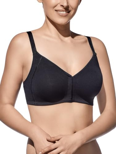 Selene, Reggiseno Donna in Cotone con Comoda Chiusura Davanti, Senza Ferretto e Imbottitura, Collezione Marta, Colore Nero, Taglia 6B