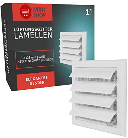 Awenta Lüftungsgitter mit beweglichen Lamellen Jalousie Abschlussgitter Rückstauklappe Verschlussklappe weiß Ø 125 mm TN4