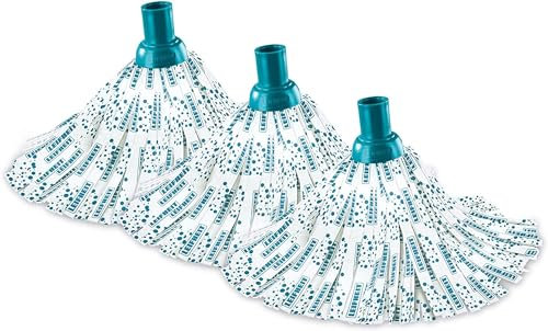 Leifheit Ersatzkopf Classic Mop Viskose 3er Set, mit Viskose und Polyester für hartnäckige Flecken auf Fliesen und Steinböden, extra saufgähige Viskose, waschbar bei 60°C, flexible Mopkopf-Streifen