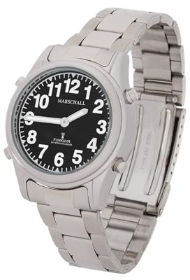 Marschall Deutsch sprechende Damen Armbanduhr I 1138S I Funkarmbanduhr I Für Blinde, Senioren und Sehbehinderte I Datum- und Zeitansage I Extra große Zeiger I Metallgliederarmband