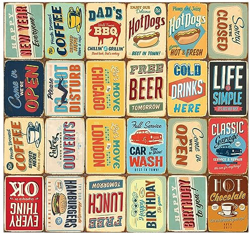 WALPLUS Collage Mural Artistic Creations Picture Room Decor Vintage-Inspired Kit Prints Album Covers Posters Unique Indie Dorm Photo Display for Vintage Metal Signs Art Retro Classic 30 PCS A4 Size