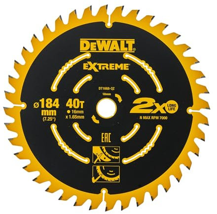 DeWalt DT1668-QZ DT1668-QZ-Hoja para Sierra Circular Estacionaria 184x16x40T para DCS365, 0 W, 0 V, Multicolor, DT1668-184 x 16mm x 40T Coarse, Set de 2 Piezas