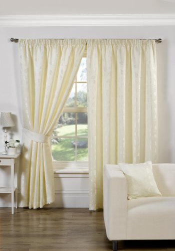 Hamilton McBride Trieste Natural Fully Lined Readymade Curtain Pair 46x54in(116x137cm) Including One Pair Of Co-Ordinating Tiebacks.