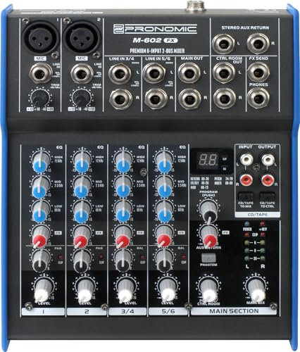 Pronomic M-602FX Live/Studio Mischpult mit digitalem 24bit Multieffektprozessor (2 Mono-Kanäle XLR/Klinke, 2-Stereo Kanäle, 3-Band-EQ, 48V Phantomspeisung)