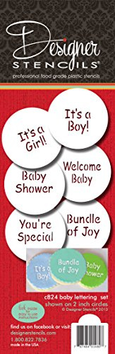 Designer Stencils Baby Lettering Cookie Stencil Set, ( It's a Girl - It's a Boy - Baby Shower - Bundle of Joy - You're Special - Welcome Baby) Beige/semi-transparent