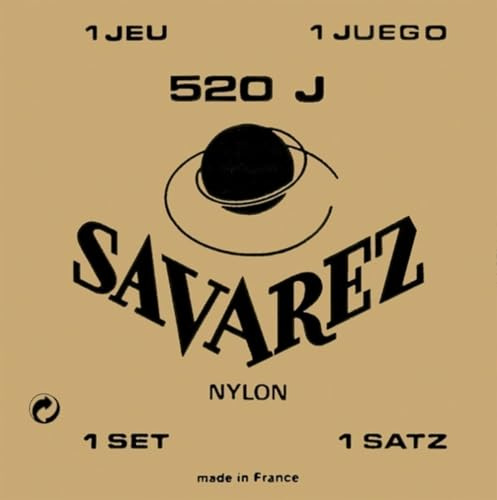 Cuerdas Savarez para guitarra clásica, juego Traditional Concert 520J Alta Tensión, nylon liso, cuerdas de bajo plateadas, tarjeta amarilla, Made in Europa
