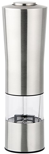 Fackelmann 47296 Elektrisk salt/pepparkvarn, kryddkvarn med keramisk kvarn, kryddströare för att mala alla kryddor (färg: silver/transparent/svart), kvantitet: 1 styck