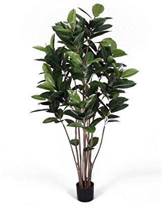Künstlicher Gummibaum ca. 150cm hoch mit 147 voluminösen Blättern - Großer Kunstbaum Ficus Elastica im Topf